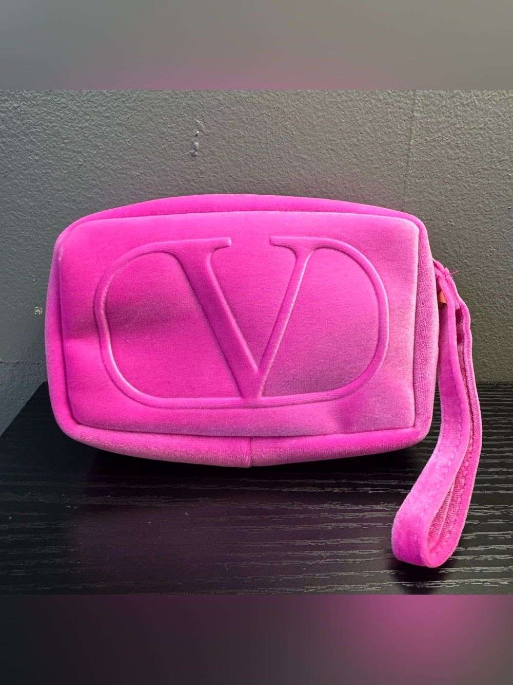 Valentino Hot Pink Velvet Embossed V Wristlet